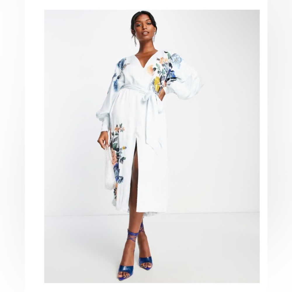 ASOS Edition satin floral, belted midi dress